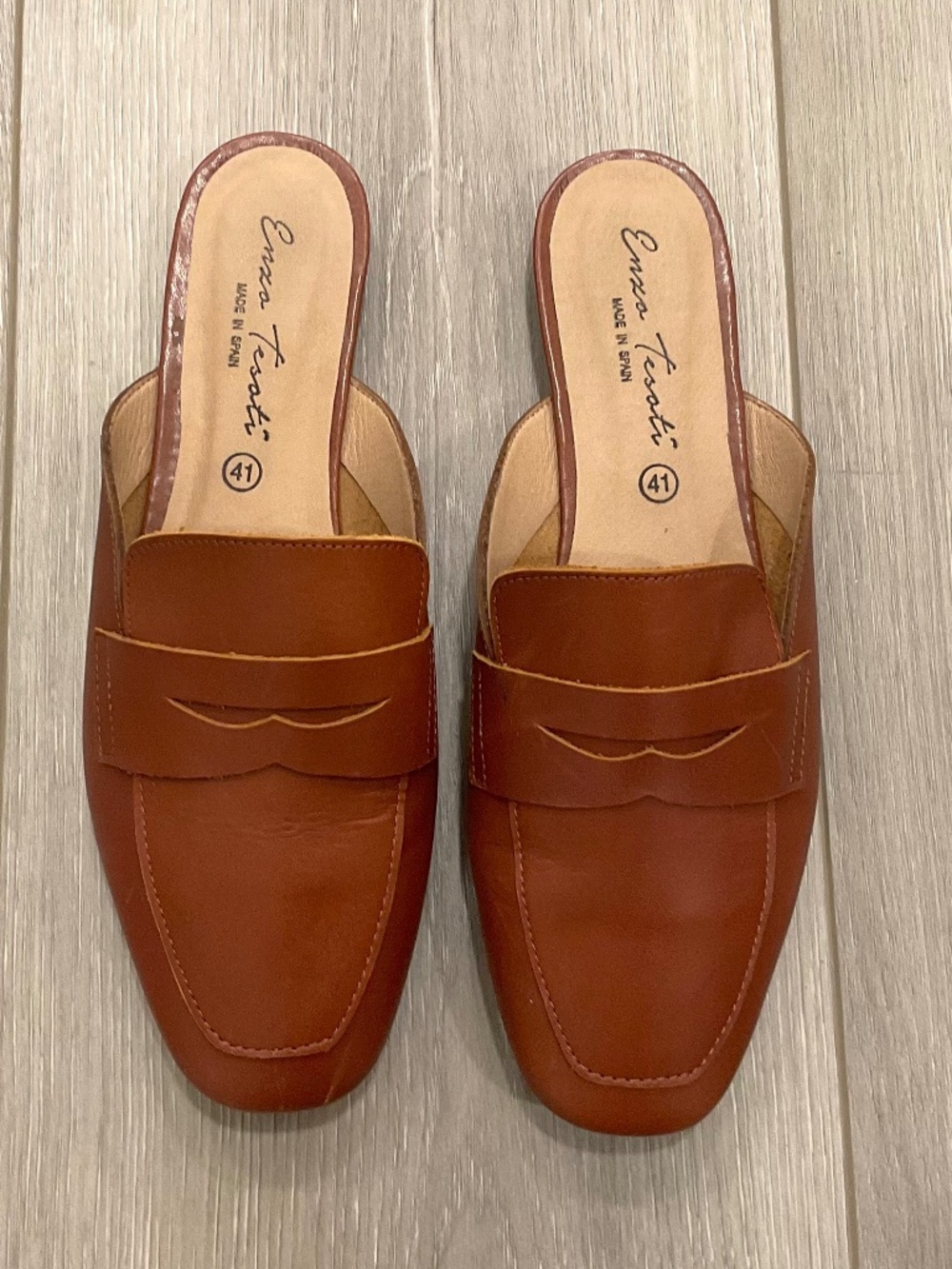 ENZO TESOTI Penny Loafer Mule in Brown Leather Size 9.5 EU 41